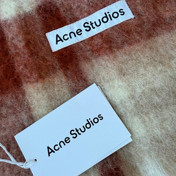 Acne Studios Men Acne Studios Vana Mohair Check Scarf, Beige & Rust Red, New with Tags
